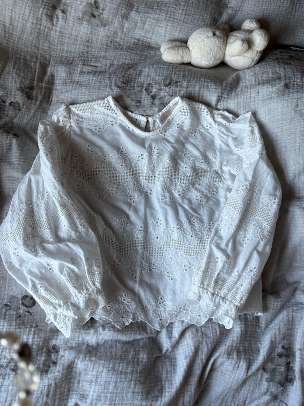 Natalie Martin White Eyelet Embroidered Cotton Blouse